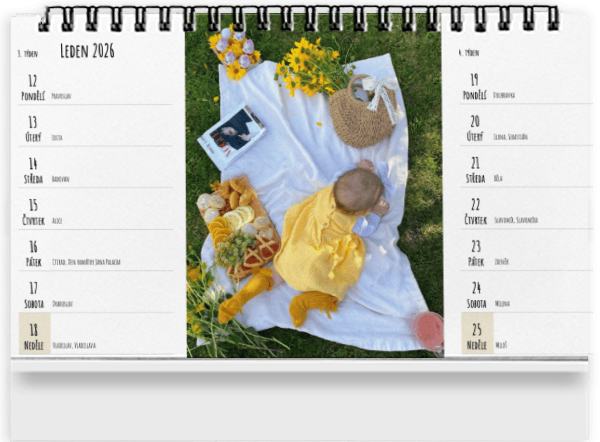 Stolní kalendář 2026 z vlastních fotek 14-ti denní - Bílý