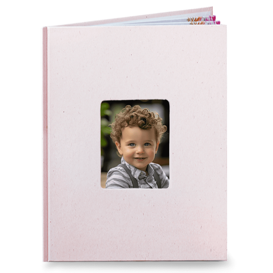 Fotokniha online. Sleva na růžovou fotoknihu s okénkem 21cm - Dětská modrá