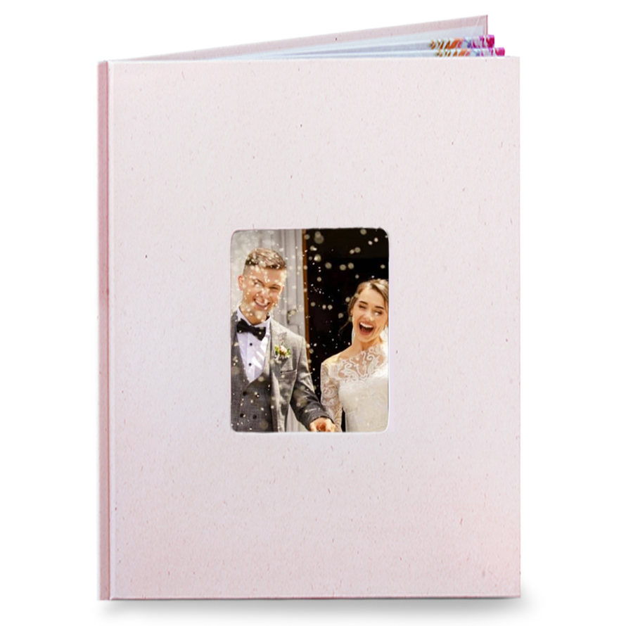 Fotokniha online. Sleva na růžovou fotoknihu s okénkem 21cm - Svatební krajka