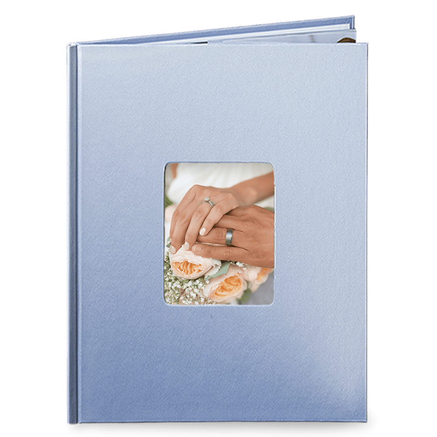 Akce na fotoknihy. Desky A4 v modré barvě. Fotokniha do 24hod. - Svatební motýli