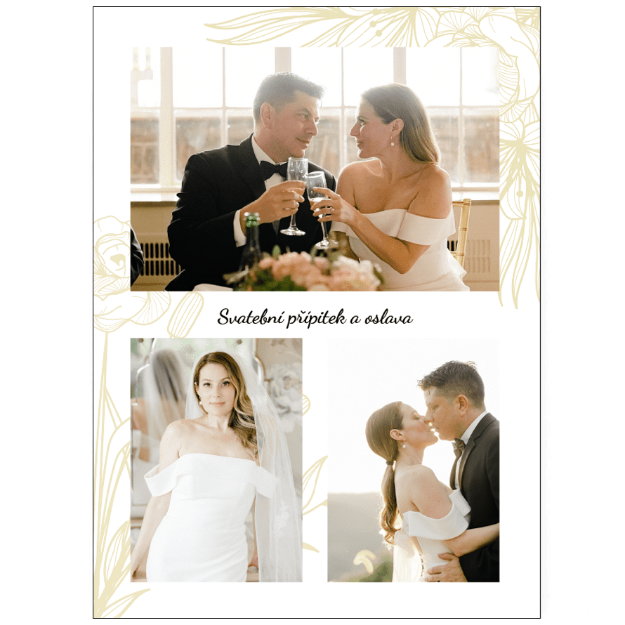 Fotokniha online. Akce na fotoknihy - A4 v barvě perleťové - Svatební zlaté květy